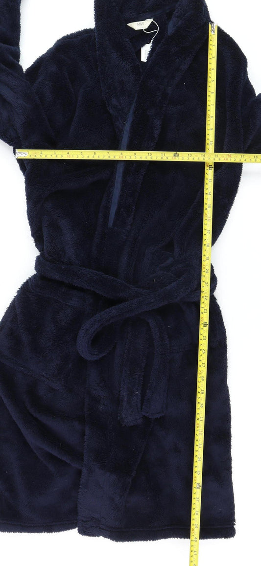 Marks and Spencer Men's Navy Blue Fleece Robe Medium Belted Soft Warm