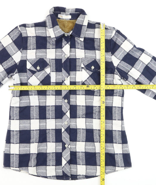 JIANG VI XUAN Boys Blue Check Flannel Long Sleeve Button-Up Shirt XL