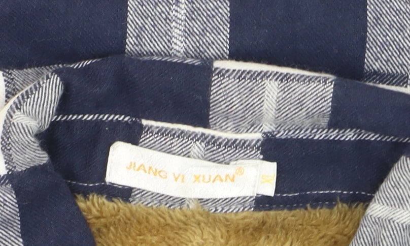 JIANG VI XUAN Boys Blue Check Flannel Long Sleeve Button-Up Shirt XL