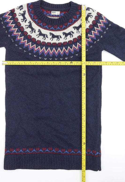 FatFace Girls Blue Fair Isle Knit Sweater Dress 11-12 Years Winter Casual