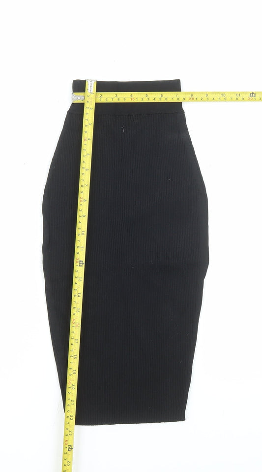 Stella & Jamie Women’s Black XS Ribbed High Waist Midi Pencil Skirt
