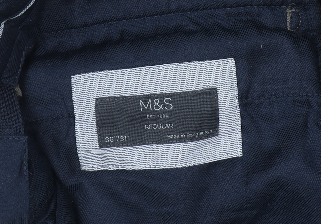Marks and Spencer Men's Brown Regular Fit Chino Trousers 36W 31L