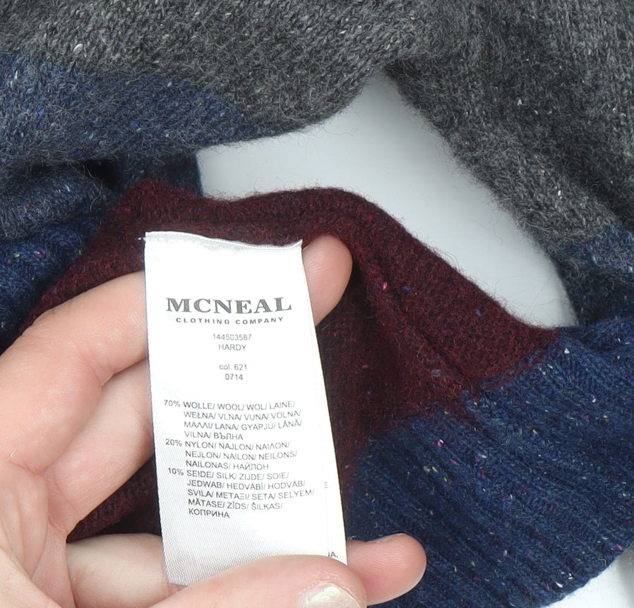 MCNEAL Men's Multicoloured Wool Crew Neck Jumper Size M