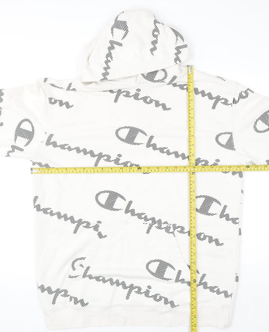 Champion Men's White XL Pullover Hoodie with All Over Logo Print