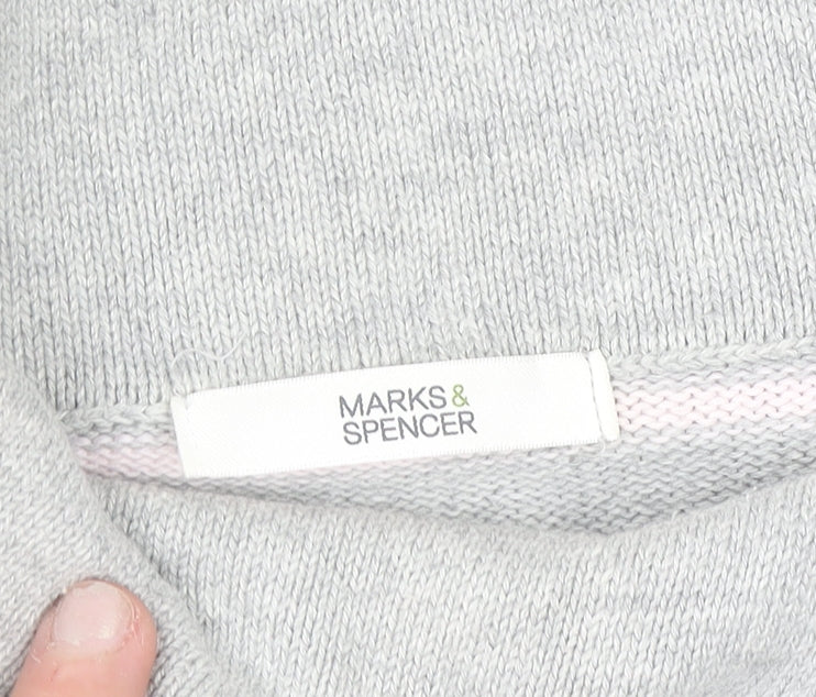 Marks and Spencer Women Grey Striped Collared Cotton Jumper Size 12
