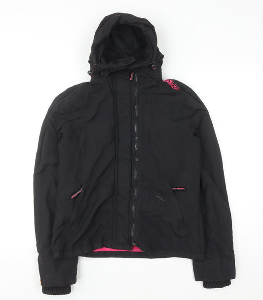 Superdry Women Black Hooded Puffer Jacket M Water Resistant
