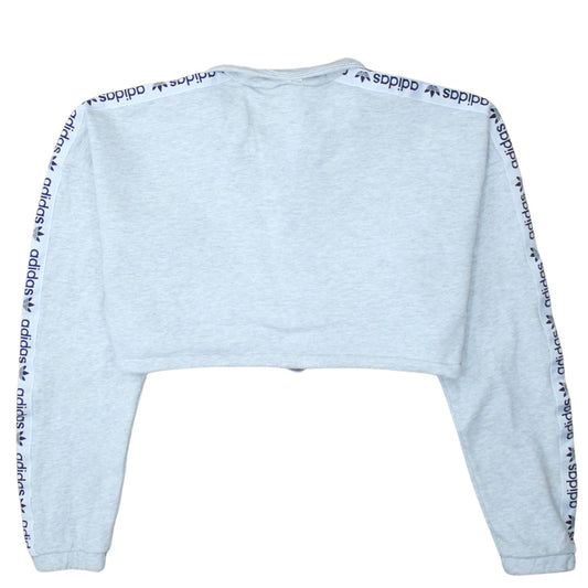 Adidas Women Grey 1/2 Zip Cropped Sweatshirt Size XS Logo Trim