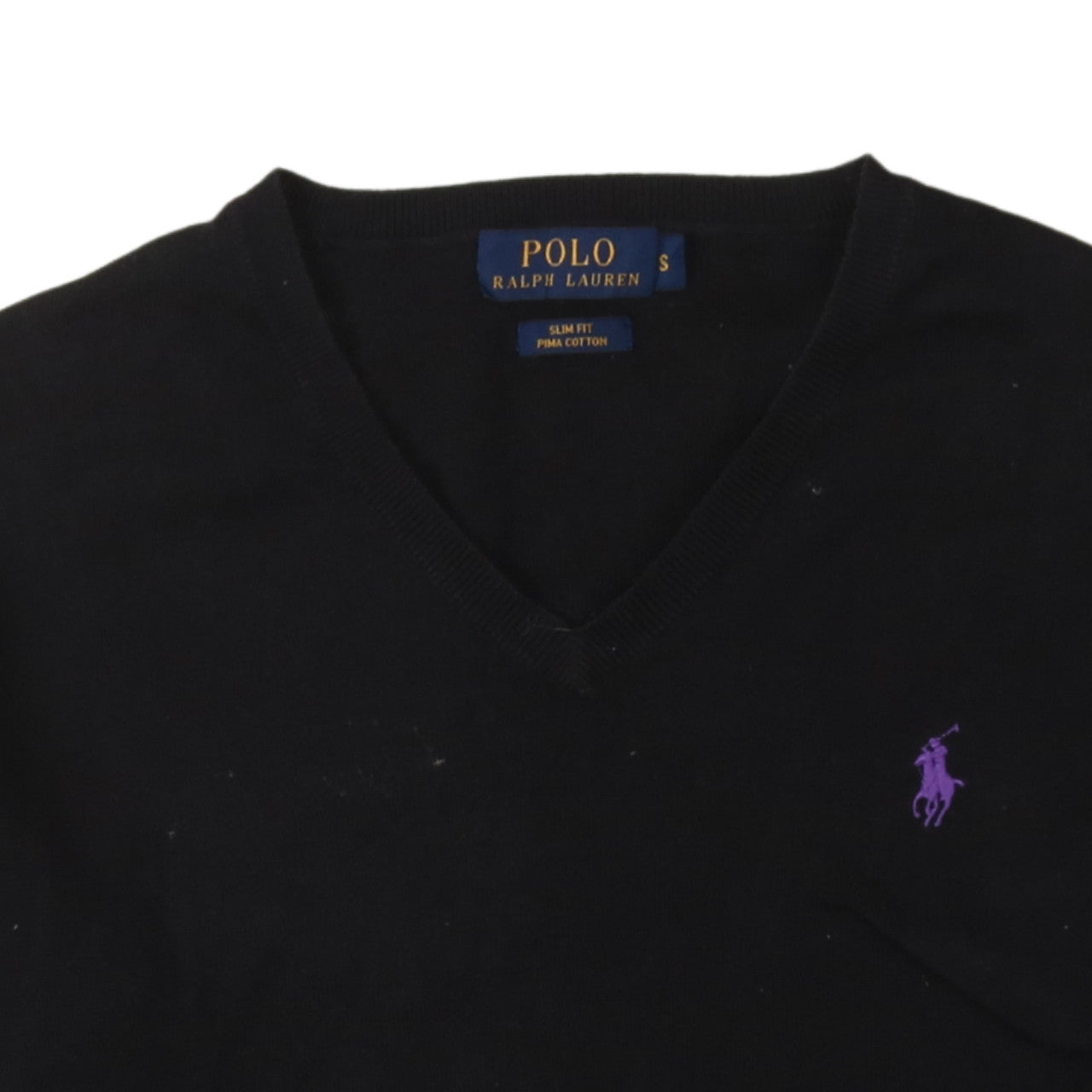 Ralph Lauren Men's Black Slim Fit Pima Cotton V-Neck Jumper Size S