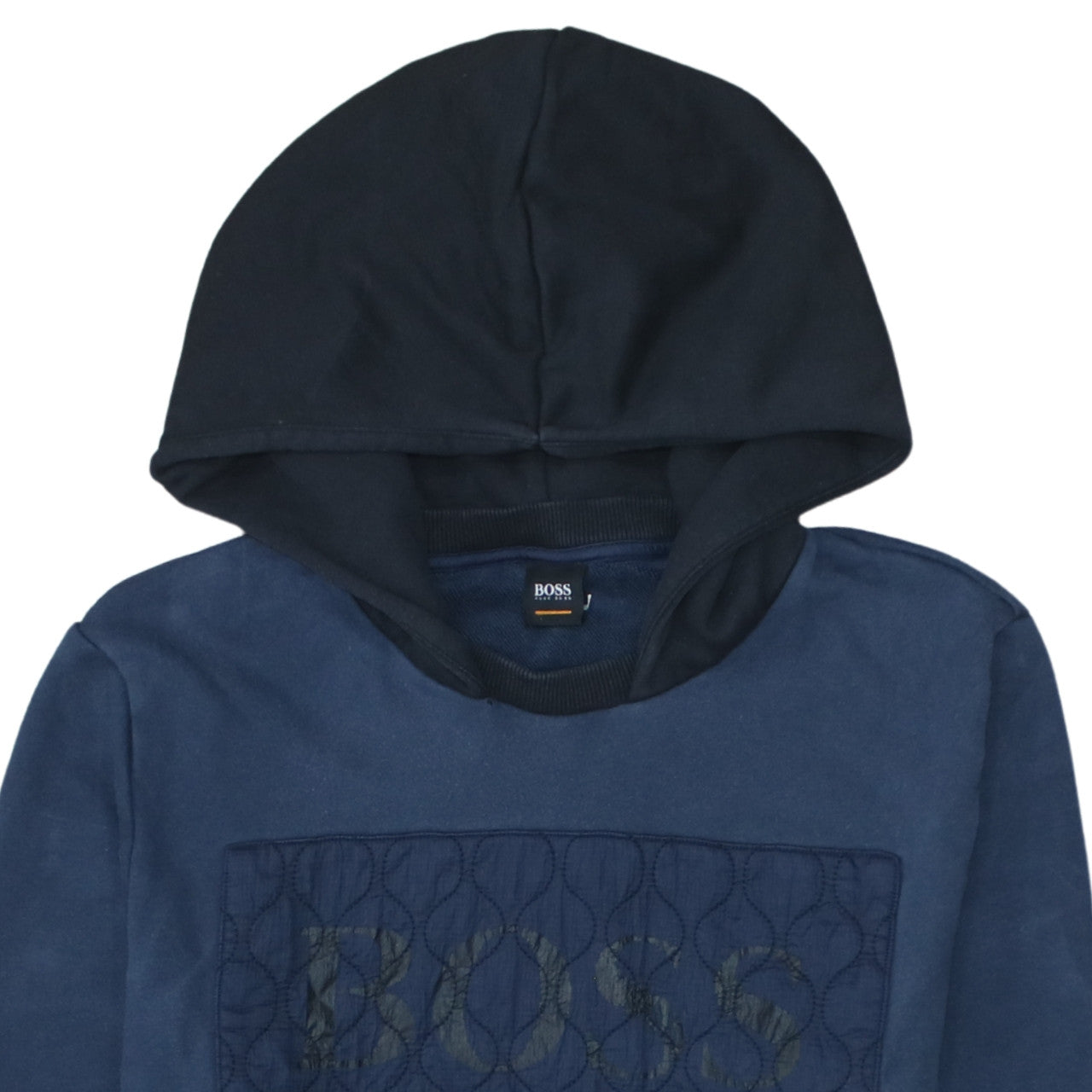 Hugo Boss Men's Blue Pullover Hoodie 2XL Quilted Logo Cotton Blend