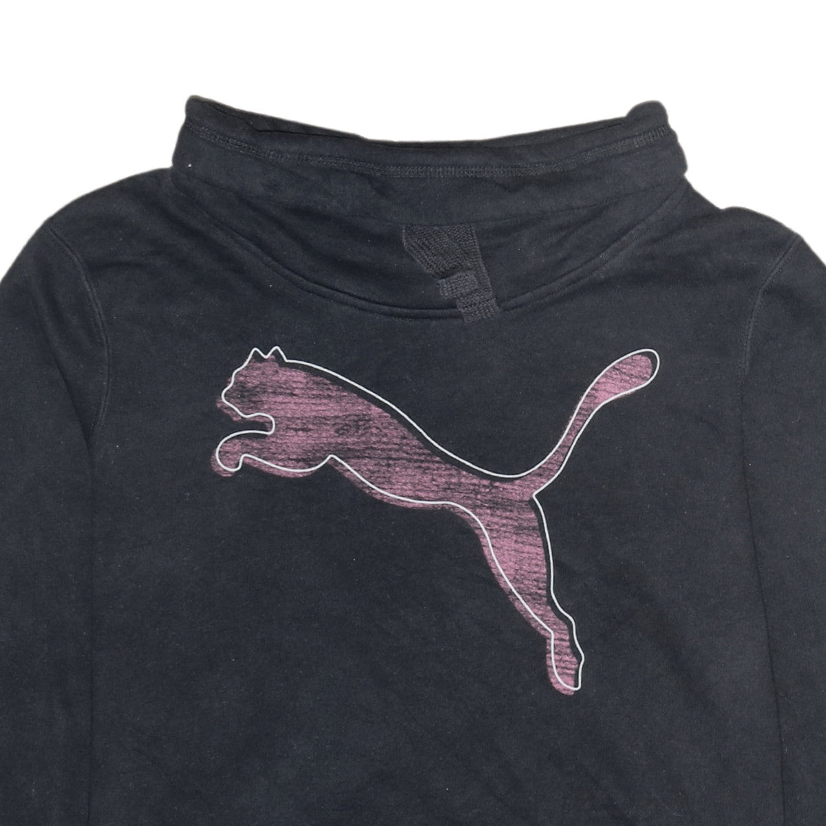Brand and care label for PUMA Women Black, size 12, Pullover Sweatshirt with Logo Graphic