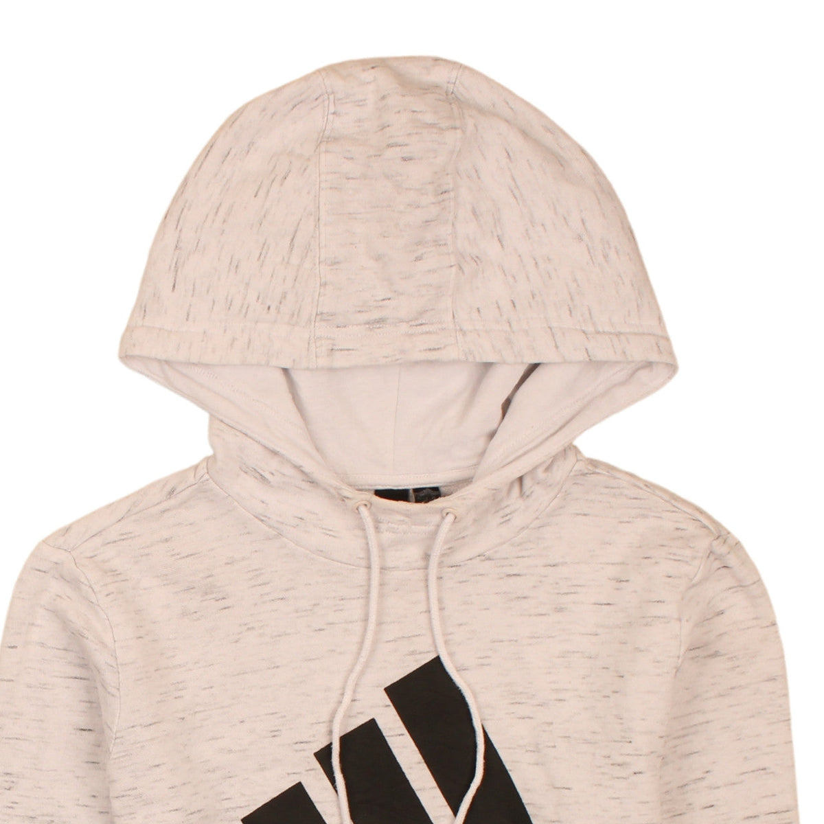 Brand and care label for Adidas women’s beige pullover hoodie xs logo graphic sweatshirt