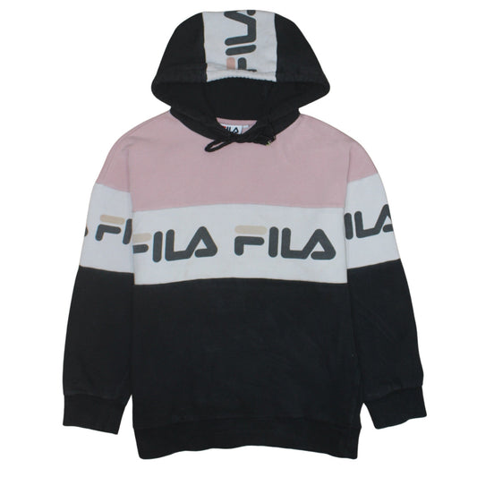 Fila Womens Pink Black Colourblock Logo Pullover Hoodie Size 11