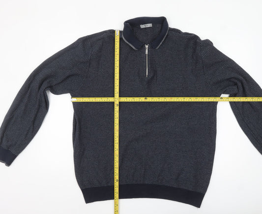 Tu Men's Blue 2XL Collared Half Zip Cotton Jumper