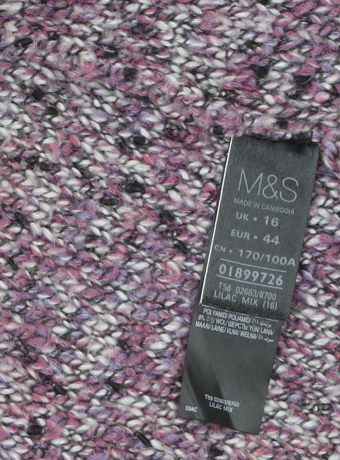 Marks and Spencer Women Lilac Mix Size 16 Open Knit Cardigan