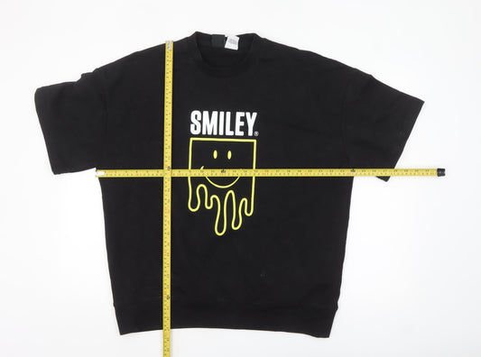 Zara Smiley Men’s Black M Pullover Sweatshirt Short Sleeve Graphic