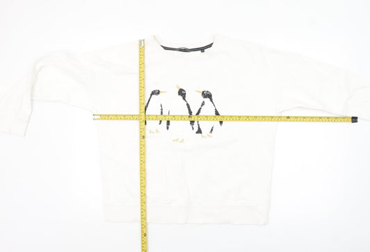 Next Women Ivory Sequin Penguin Sweatshirt Size 14 Relaxed Fit