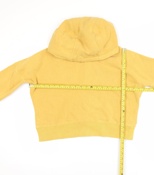 Superdry Womens Yellow Pullover Hoodie UK 8 Cotton Blend Lined Adventurewear