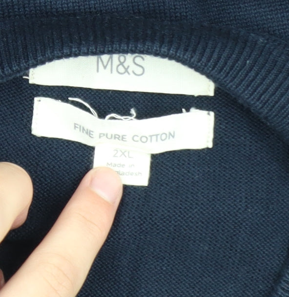 Marks and Spencer Men's Blue 2XL Cotton Crew Neck Jumper