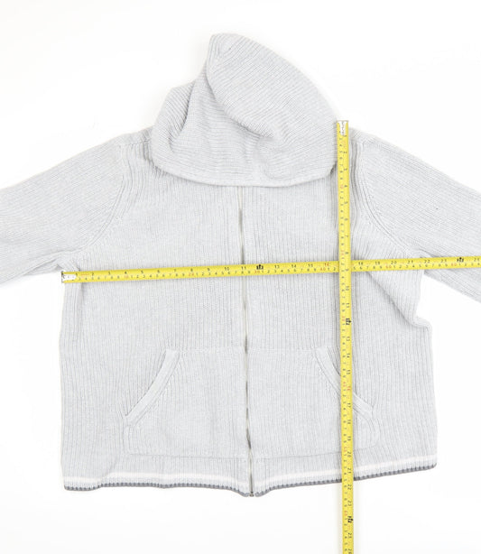 Lands' End Women Light Grey Full Zip Hooded Cardigan L 100% Cotton