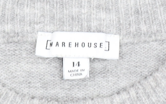 Warehouse Women’s Grey Crew Neck Long Sleeve Knit Jumper Size 14