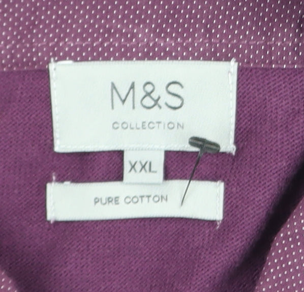 Marks and Spencer Men’s Purple 2XL Cotton Collared Henley Jumper