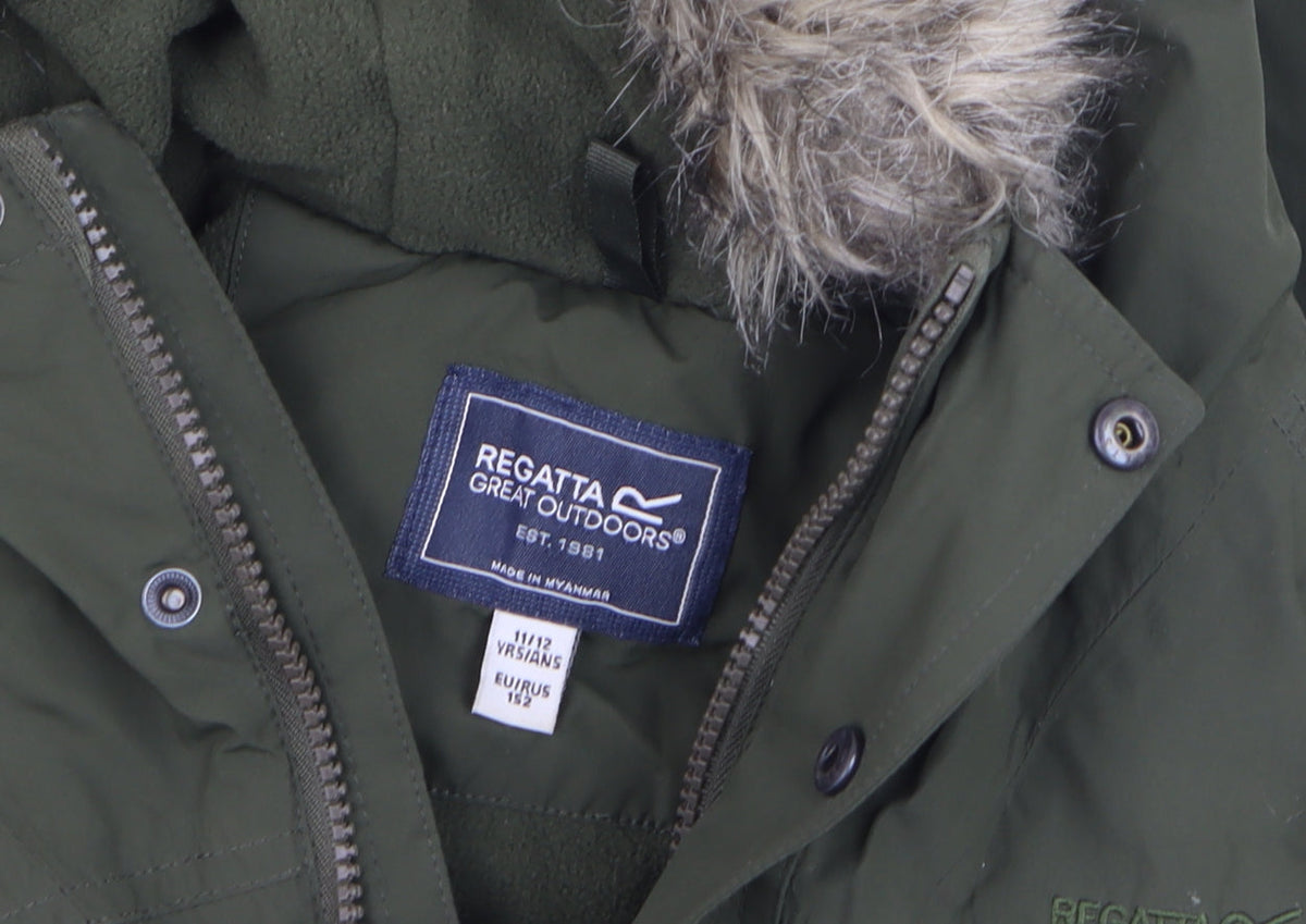 Additional view of Regatta boys’ green parka coat 11-12 years hooded waterproof winter jacket