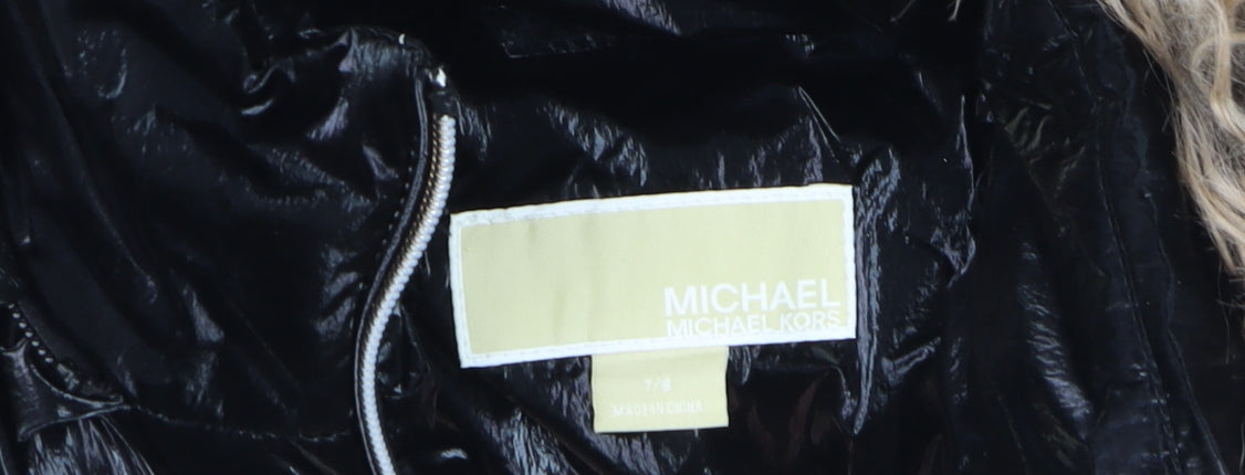 Additional view of Michael Kors girls’ black fur trim hooded puffer jacket 7-8 years winter coat