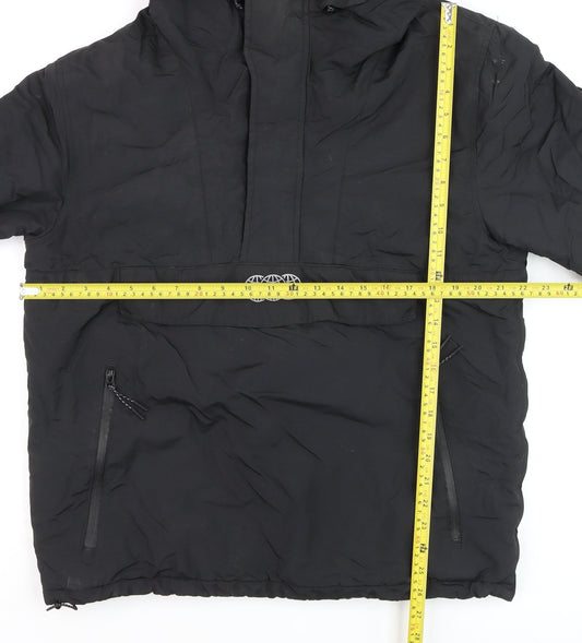 Pull & Bear Men's Black Hooded Anorak Jacket Size M Nylon Lined