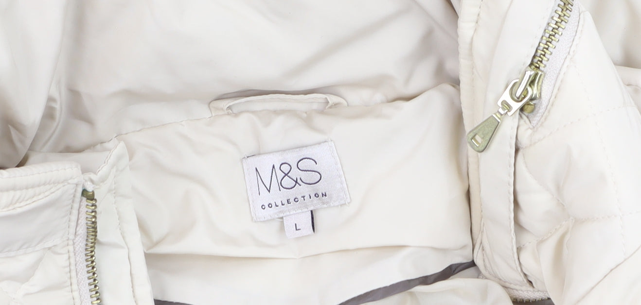Marks and Spencer Women's Ivory Long Quilted Puffer Coat Size L