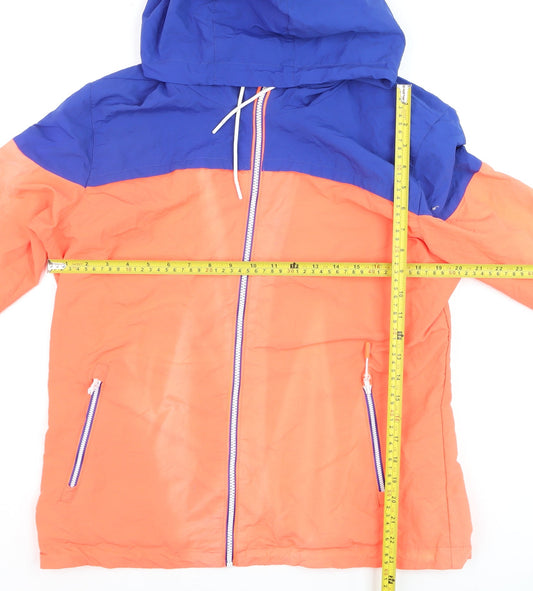 Superdry Mens Orange Blue Windbreaker Jacket Size L Hooded Zip-Up