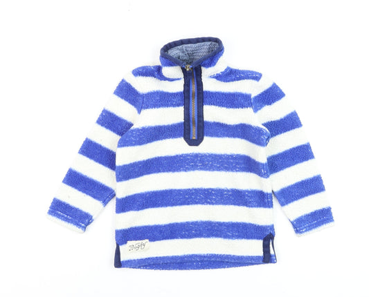Joules Boys Blue White Striped 3 Years Fleece Half Zip Hoodie Sweatshirt