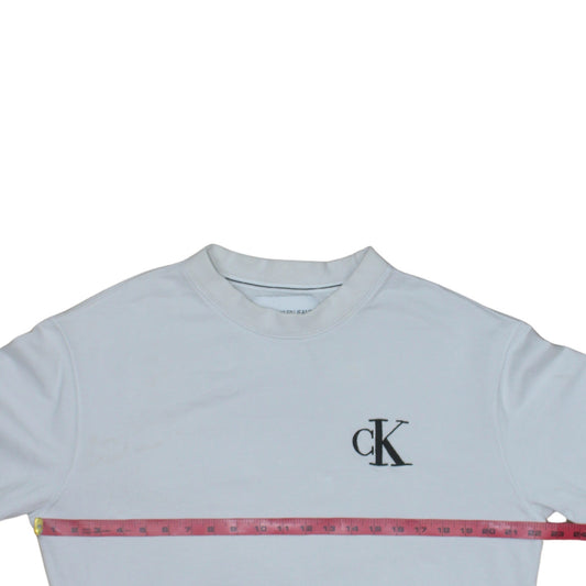 Calvin Klein Jeans Men’s White Small Crew Neck Cotton Sweatshirt