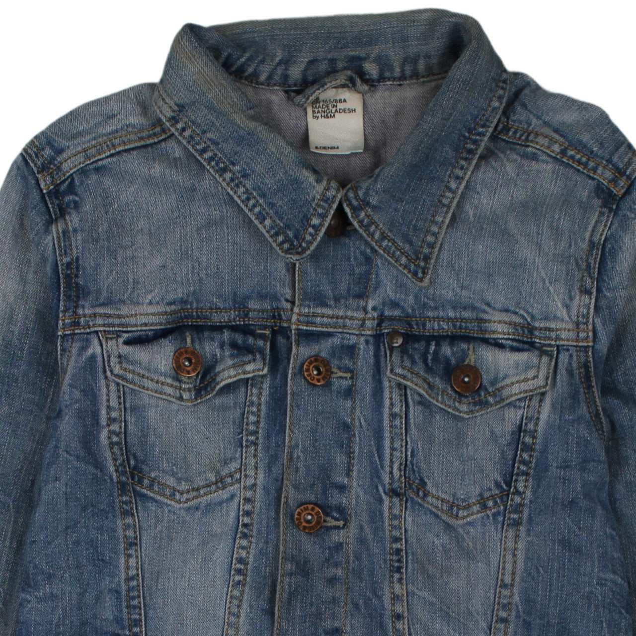 H&M Women Blue Denim Cropped Jacket Size 10 Classic Style