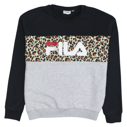FILA Womens Black Grey Animal Print Sweatshirt Size S