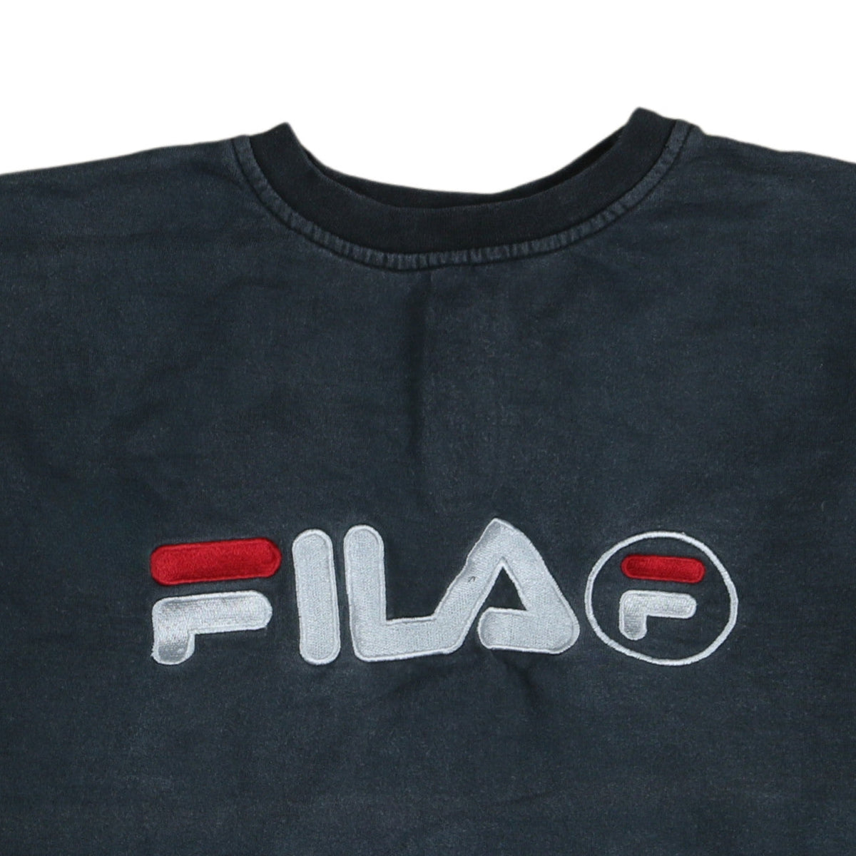 Brand and care label for Fila Men's Black 2XL Pullover Sweatshirt Embroidered Logo