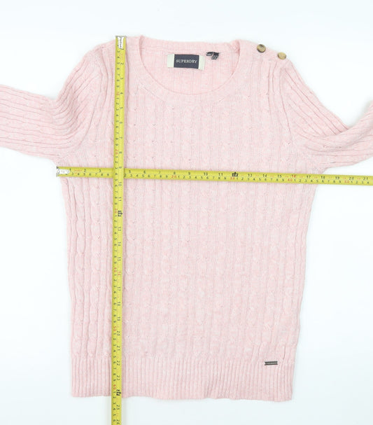 Superdry Womens Pink Cable Knit Pullover Jumper Size 10