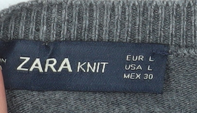 ZARA Women Grey Wool Blend Long Sleeve Button Cardigan Size 14