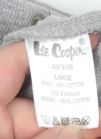 Brand and care label for Lee Cooper Men's Grey Henley Sweatshirt Large