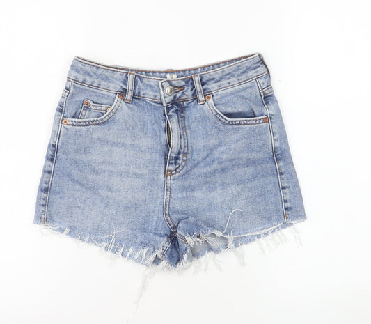 Topshop Womens Blue Denim Cut-Off High Waist Shorts UK 8