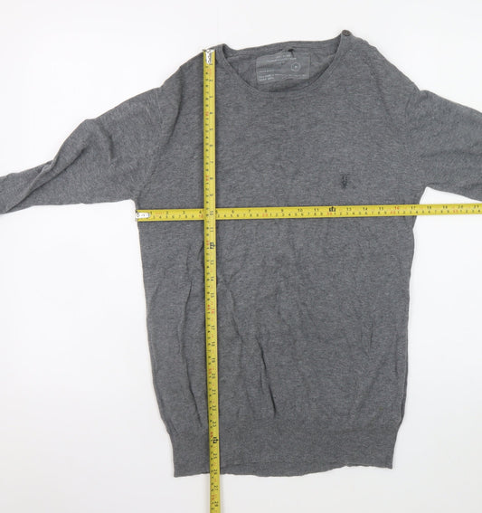 AllSaints Men's Grey Cotton Crew Neck Jumper Size M Slim Fit