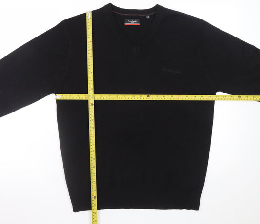 Pierre Cardin Men's Black Wool V-Neck Jumper Size M