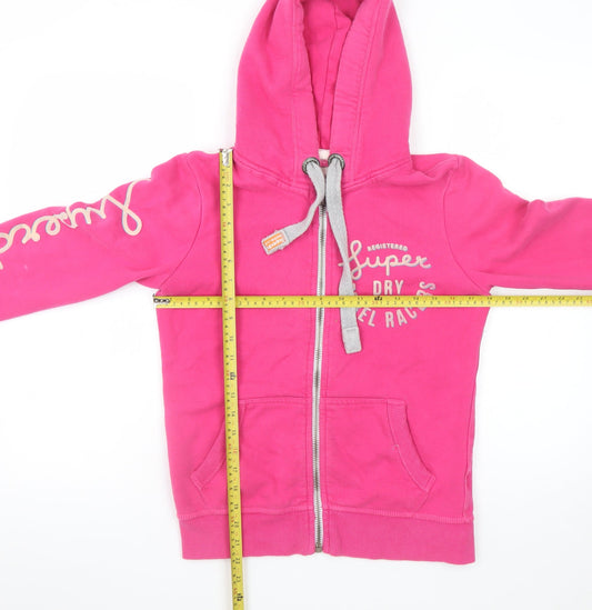 Superdry Girls Pink Full Zip Hoodie S Fleece Logo Hooded Sweatshirt