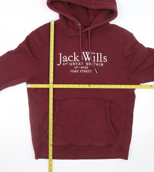 Jack Wills Men Burgundy Pullover Hoodie M Cotton Blend Logo Casual