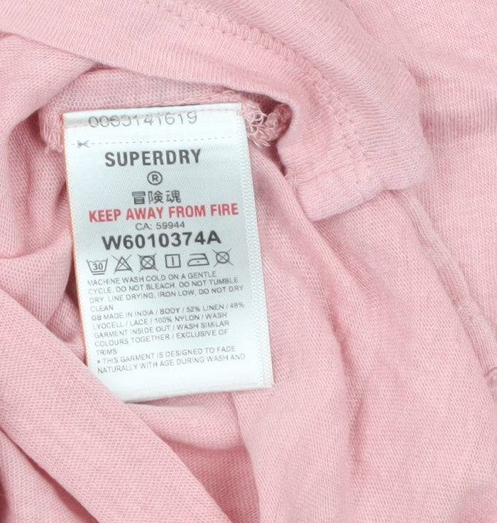 Superdry Women Pink Linen Cropped Long Sleeve T-Shirt UK10