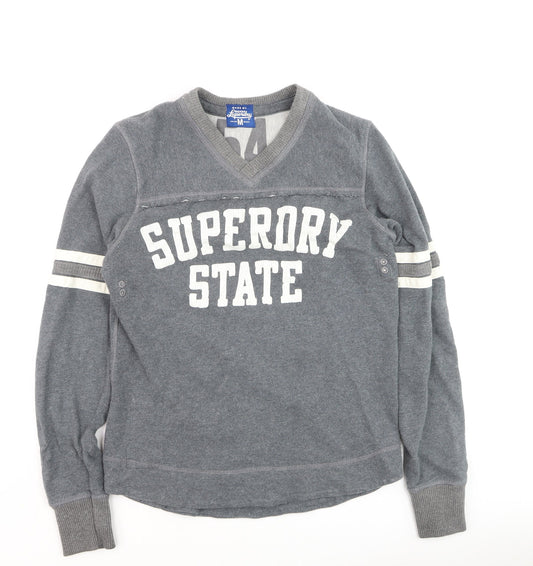 Superdry Men's Grey V-Neck Graphic Pullover Jumper M
