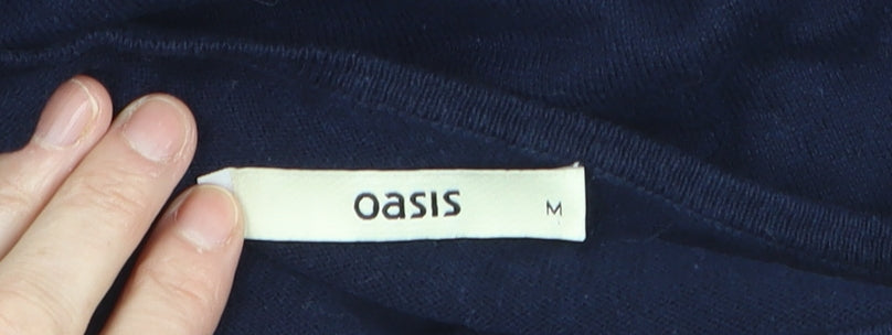 Oasis Women's Blue Knit Fit & Flare Dress Size M Long Sleeve V-Neck