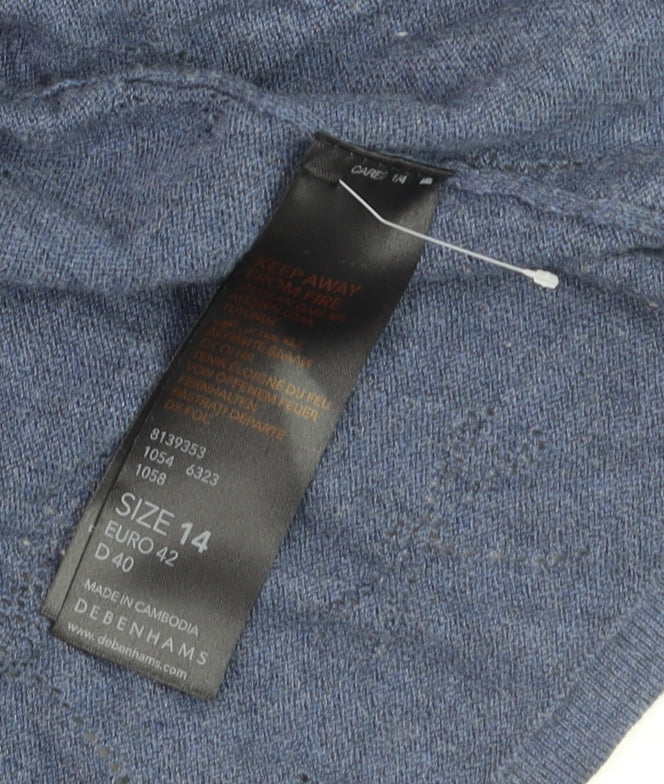 Debenhams Women’s Blue Wrap Knit Long Sleeve Cotton Jumper Size 14
