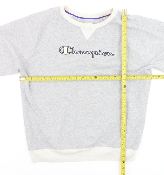 Champion Men's Grey L Pullover Sweatshirt with Logo Embroidery
