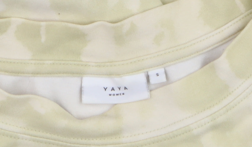 YAYA Women Beige Tie Dye Cotton Blend Pullover Sweatshirt Size S