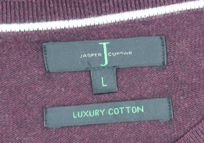Jasper Conran Men's Brown Cotton V-Neck Jumper Size L